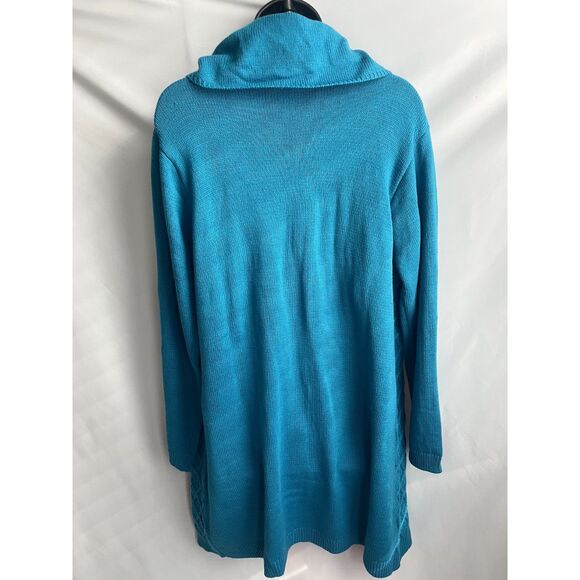 Vintage Anthony Richards Cable Knit Longline Teal Blue Cardigan Sweater Size L - Picture 8 of 12